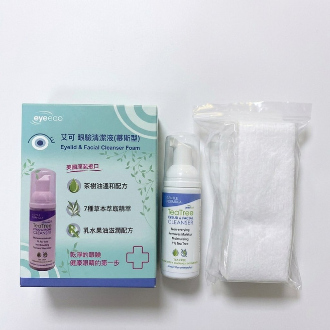 艾可 Eyeeco 眼瞼清潔液 慕斯型 美國原裝進口 茶樹油配方, 1瓶, 1瓶, N/A