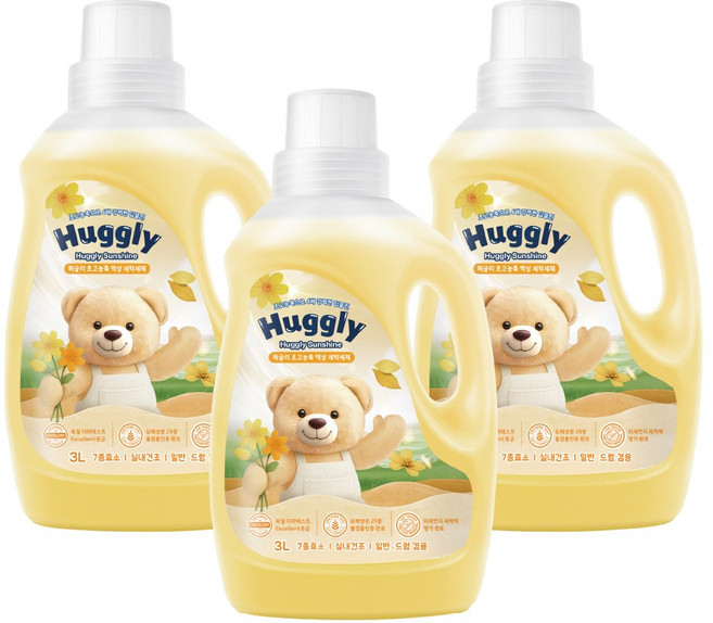 허글리 초고농축 액상 세탁세제 허글리선샤인, 3개, 3L