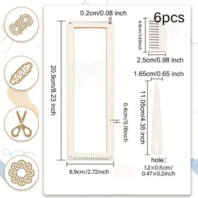 6피스 나무 직조틀 키트 스탠드가 있는 DIY 크로셰 뜨개질 도구 미니 실 직조 프레임