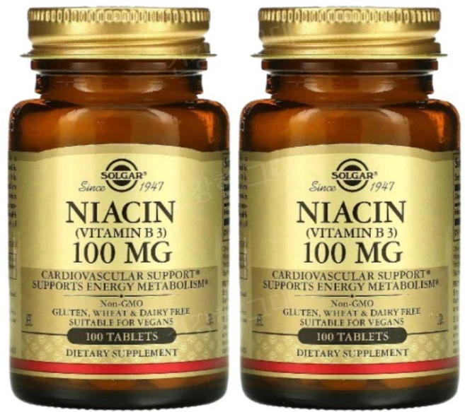 솔가 나이아신 니아신 비타민B3 100mg 100정 2병 Solgar Niacin VitaminB3, 2팩 - 쿠팡