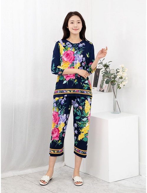 모슬린 엄마옷 큰꽃 7부 상하세트 홈웨어 MQG126806 마담 미시 중년여성 빅사이즈 할머니옷 50대 60대 70대