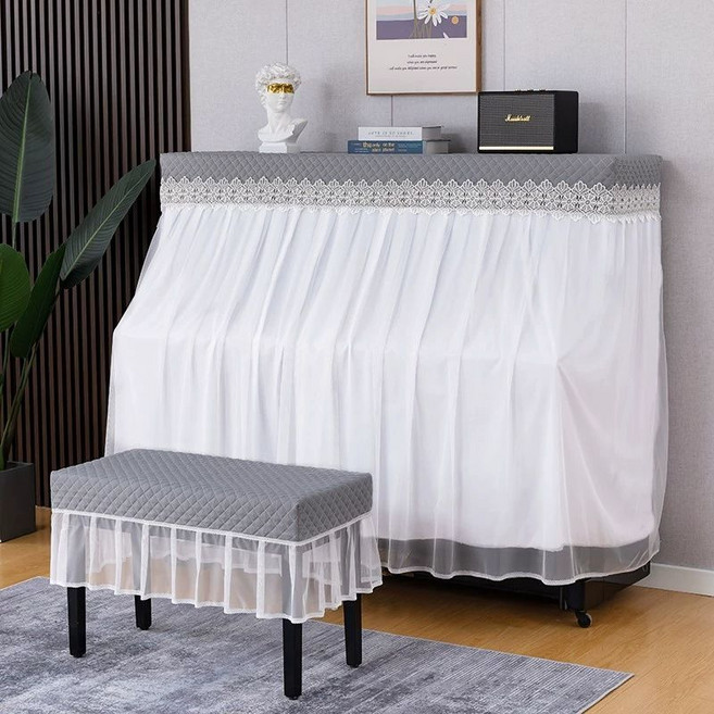 유럽식 모던 레이스 커버 피아노 의자 덮개, 단독 확대형 피아노 커버(155x40x125), 1개, 그레이 그레이화이트 스타일