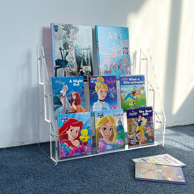 아크리코 전면3단책장 전면책장 책꽂이 아크릴책장 미니책장 유아책장 키즈책장 아기책장, 투명, 3단