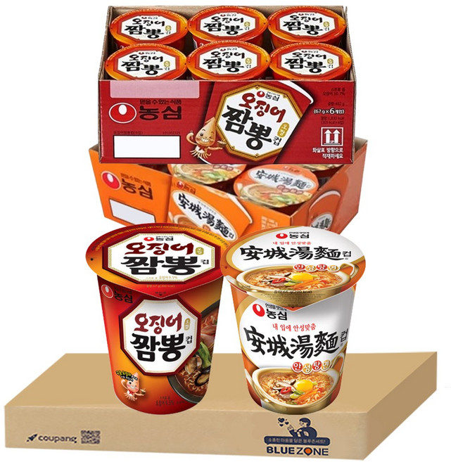 블루존 오징어짬뽕 소컵라면 67g (6입)+안성탕면 소컵라면 66g (6입)