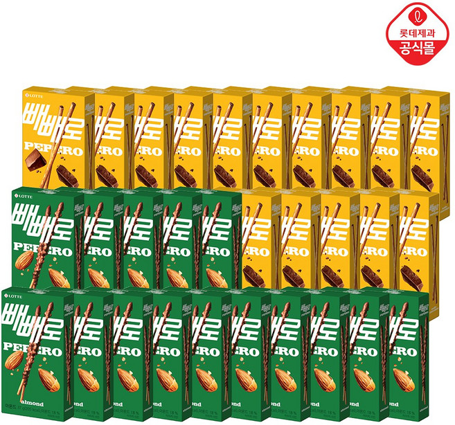 롯데제과 빼빼로 아몬드32gx10개+누드43gx10개, 37g, 30개