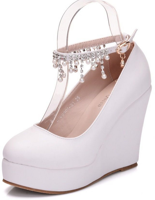 웨딩슈즈 여성 라운드 들러리 빅사이즈 레이스 웨지힐 엄마 키 통굽 굽높은(1)