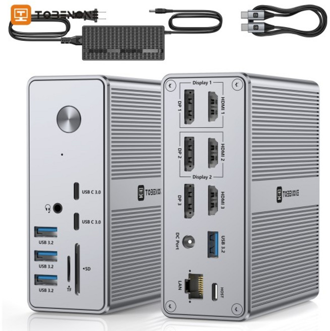 120W 전원을 지원하는 TOBENONE 8K 도킹 스테이션 MacBook Pro/Air Windows용 트리플 4K 디스플레이(3X HDM, 02 UDS33 UK Plug, 1개