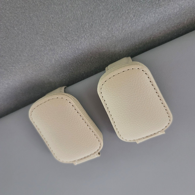 에보카 차량용 가죽 선바이저 선글라스 클립 안경 클립 1+1 2개, 1세트, 베이지+베이지