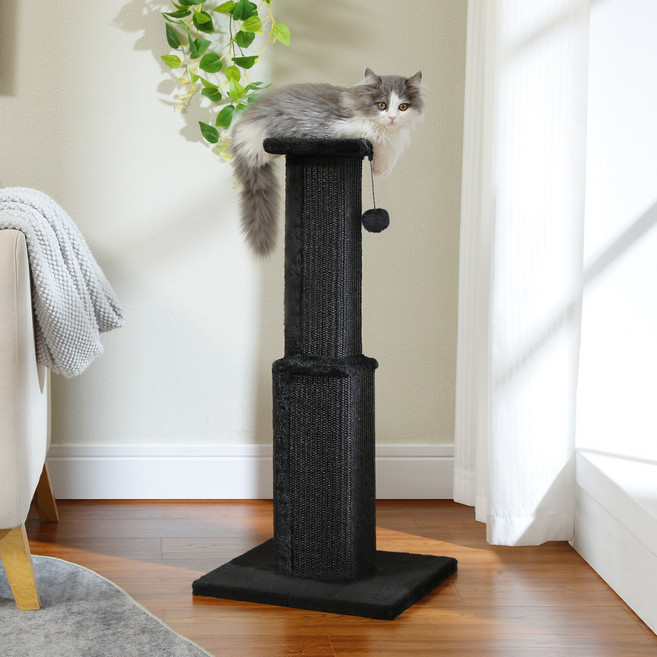 PAWZ Road 기둥형 다색 고양이 수직 스크래쳐 폼폼볼 장난감, 1개, 블랙