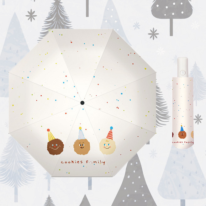 쿠키 패밀리 경량 3단 자동 접이식 예쁜 튼튼한 우산