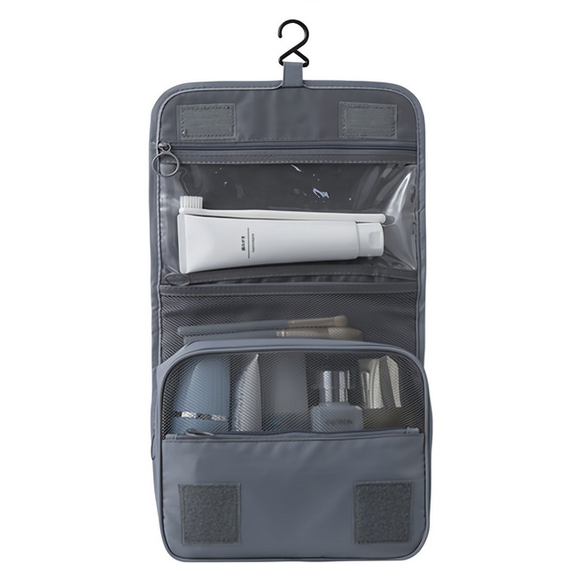 아리코 여행용 벽걸이 세면도구 정리 파우치, 그레이