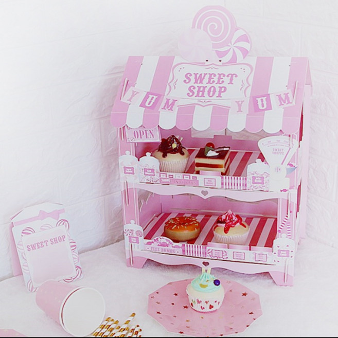 2단 핑크 디저트 머핀 컵케이크 트레이 선반, 1개