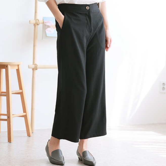 국민할매 by 귀욤할매 모던 베이직 반밴딩 와이드 통바지 [PR-234]