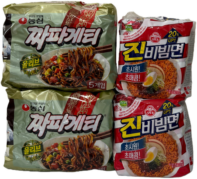 (장우) 오뚜기 진비빔면 8입+ 농심 짜파게티 10입, 18개