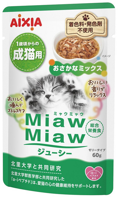 아이시아 먀우먀우 쥬시 파우치 고양이간식, MJ-4 생선믹스, 60g, 1개