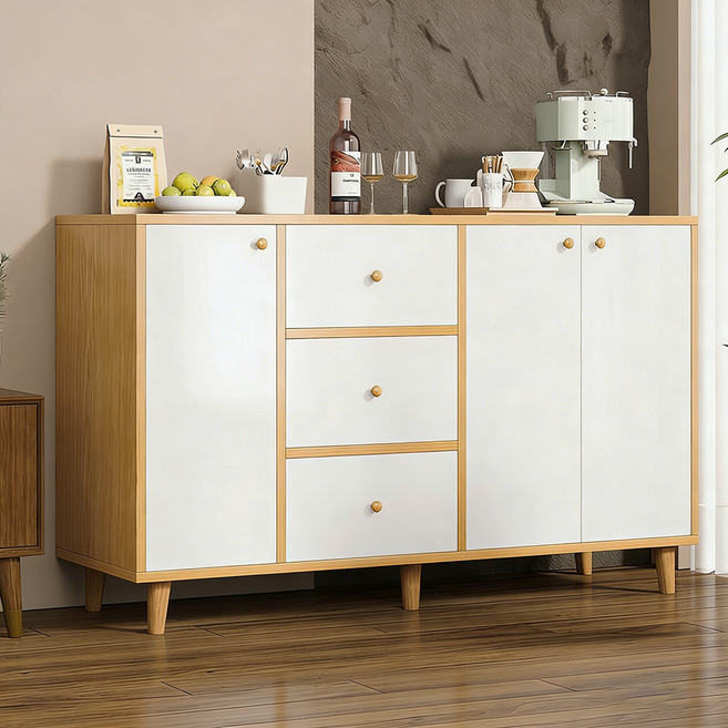 북유럽 홈카페 수납장 주방 다용도 찬장 거실 3단 서랍장 가정용 베란다장, 라이트브라운