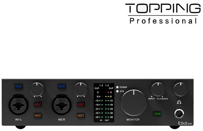 TOPPING 토핑 프로 오디오 인터페이스 오인페 홈레코딩 정품, 블랙, E2x2 OTG