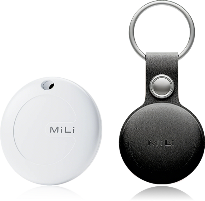 MiLi 智慧定位器 支援蘋果與安卓系統全球定位防丟追蹤, 1個, 白色Mitag 配黑色皮套