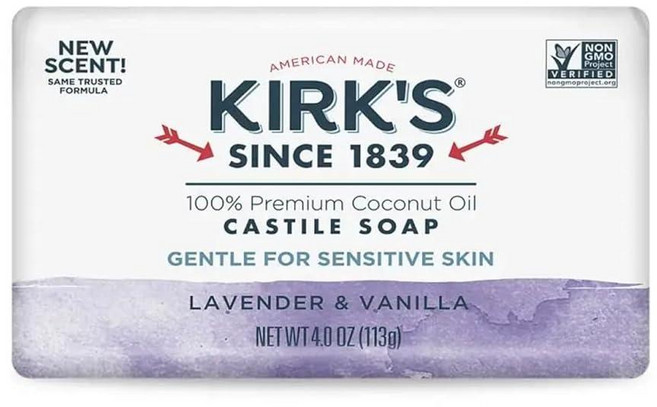 Kirk's 오리지널 카스티야 비누 바닐라가 함유된 코코넛. 213405, Kirk's 오리지널 카스티야 비누, 바닐라가 함유된