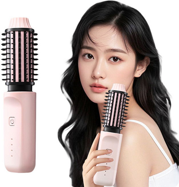 휴대용 무선 볼륨 고데기 헤어 뿌리 볼륨 스트레이트 웨이브, 핑크