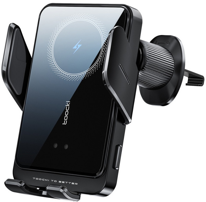 Toocki 송풍구형&흡착형 15W 스마트 3축 고속 무선충전 차량용 핸드폰 거치대 T11, 송풍구고정, 블렉
