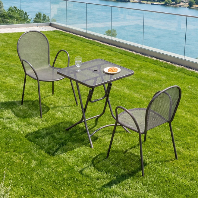 스틸망 600 사각 접이식 2인 테이블 세트 야외 카페 테라스 철재 정원 업소 매장 간이, 화이트