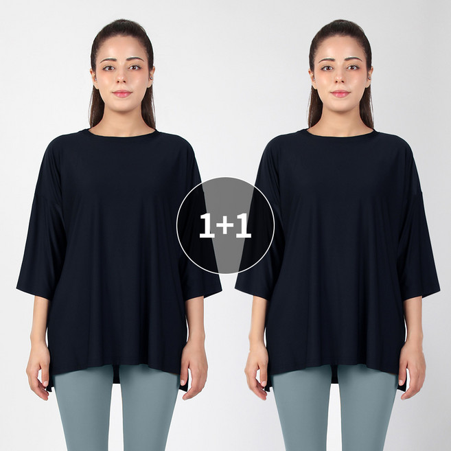 조이할리 로라 필라테스 요가 7부 반팔 2종 세트 운동복 상의 루즈핏 롱 티 커버업