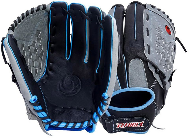 PHINIX 12 1/2 인치 슬로우피치 올 피그스킨 소프트볼 장갑 여러 가지 색상, Black & Gray