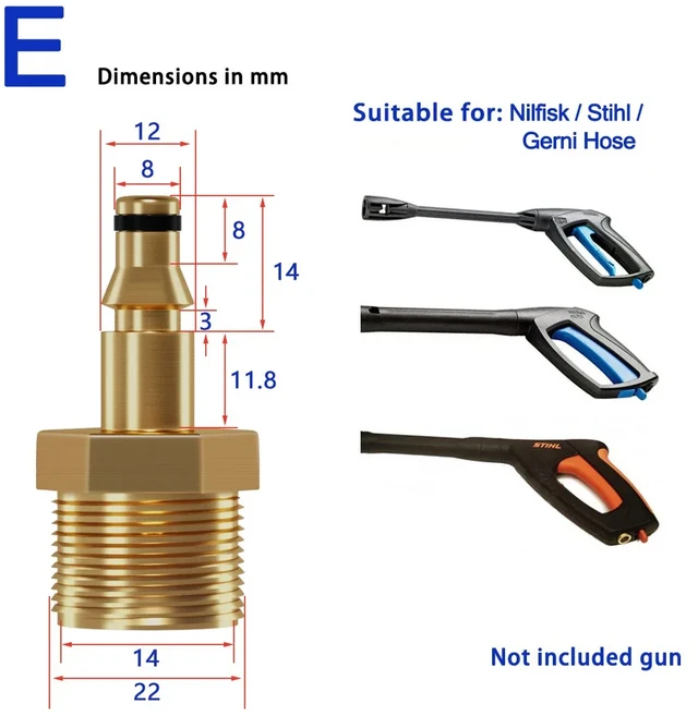 M22 14mm 어댑터 퀵 커플링 고압 세척기 건 호스 커넥터 Karcher Lavor Parkside Bosch 용 컨버트 피팅, 03 For Nilfisk