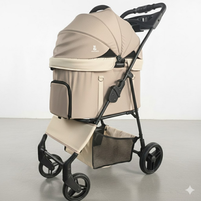 디어독 강아지 유모차 접이식 애견 유모차 분리형 고급형 개모차, 1개, 크림베이지