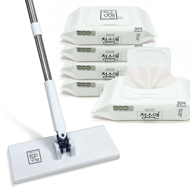 밀지오 청소포 밀대걸레세트[밀대1+물걸레포30매-5팩], 1세트