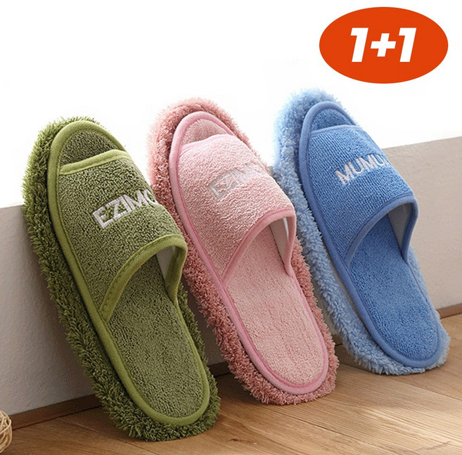 1+1 극세사 청소슬리퍼 거실 발걸레 층간소음 청소용품 실내화, 진핑크+진핑크, 1세트