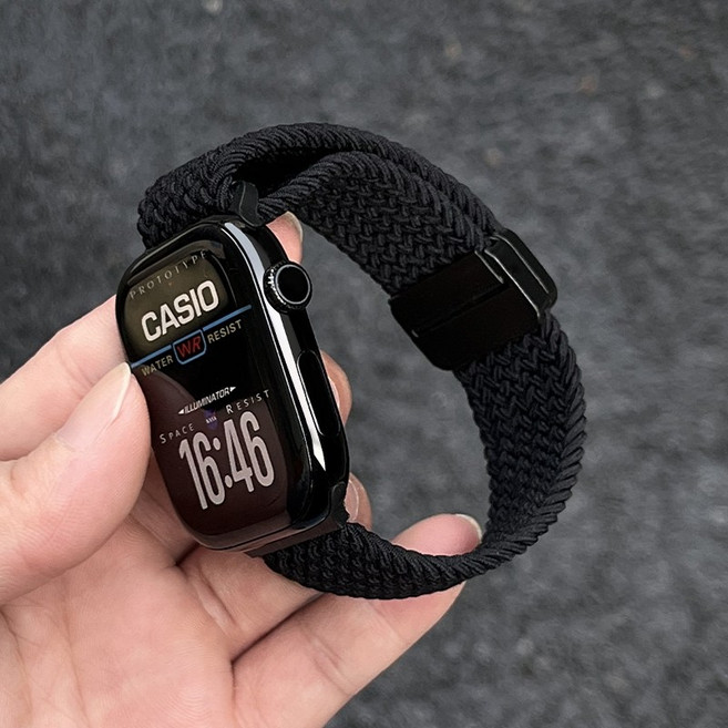 Rabbit Technology 尼龍編織 磁吸快拆 夏季散熱款 適用Apple Watch錶帶, 黑色新色尼龍,3代42/44/45/46/49mm, 1個