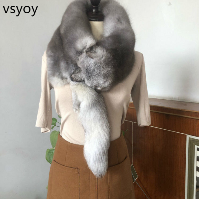 vsyoy 폭스 스카프 전체 가죽 폭스 모피 칼라 유니섹스 가을과 겨울 양복 조끼 목도리 스카프 우표