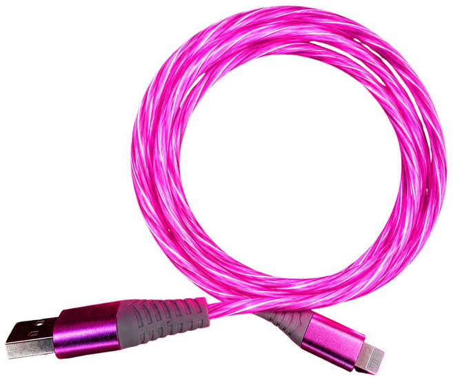 USB-C 充電線 綠色發光, 霓虹粉｜A 轉 L 流光果機7W, 1個, 100cm