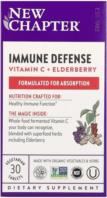 New Chapter 이뮨 디펜스 비타민C + 엘더베리 식물성 정제 30정 Chapter (뉴 챕터), 상품, 1개 - 쿠팡