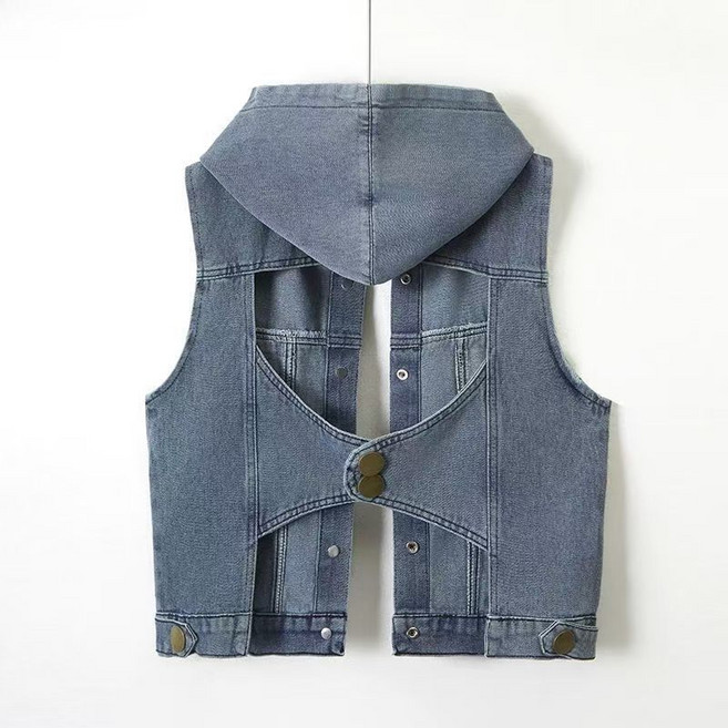 여성 데님 조끼 봄 여름 패션 시크룩 후드 청조끼 베스트 기질 슬림핏 민소매 상의 YHY