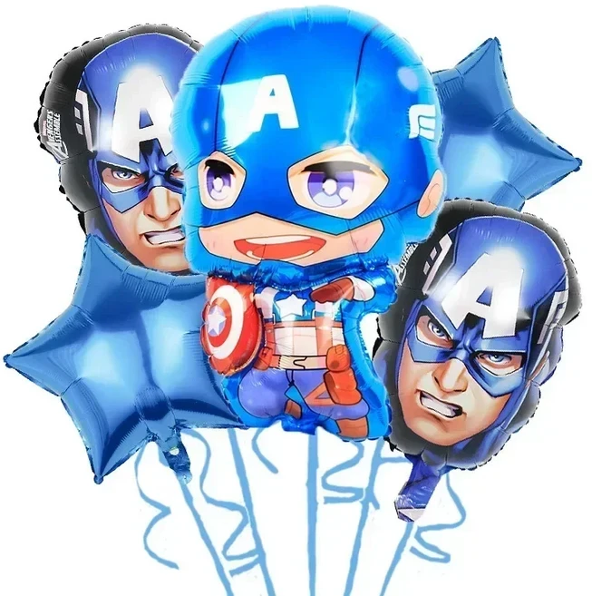 5pcs 어린이 생일 파티 글로브 장식 어벤저 스 테마 아이언 맨 캡틴 아메리카 스파이더 맨 헐크 풍선 세트, 01 as picture, 01 style-4