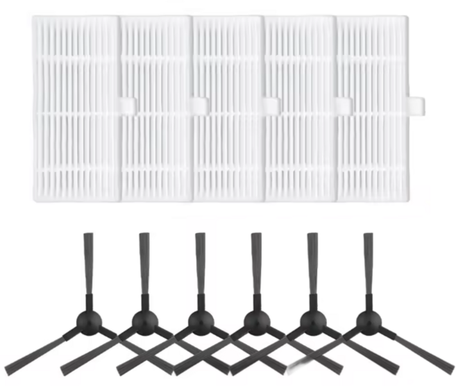 비브랜드 호환 틴도우 로봇청소기 소모품 teendow br151 / br150 / T11s, 1세트, 필터5개,사이드브러시6개