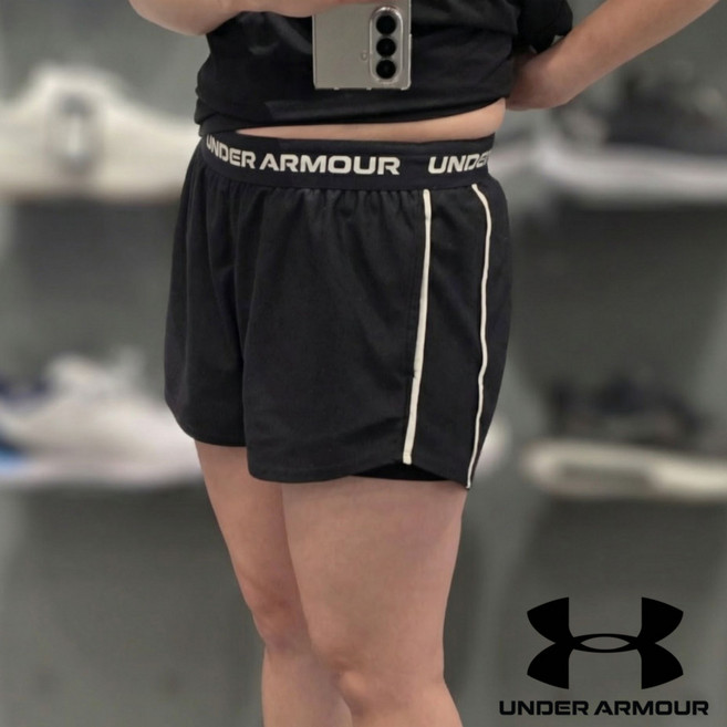 언더아머 여성 UA Tech 터치 플레이 업 투인원 컴프레션 반바지 부드럽고 가벼운 니트 소재가 아우터 쇼츠 편안함과 통기성 런닝 숏 레깅스 3부 런닝 팬츠 1389895-001