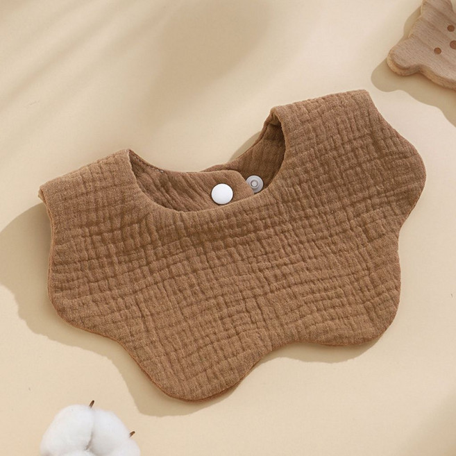 寶寶花瓣六層紗布口水巾 親膚純棉 360度旋轉可調節 適用新生兒, 1個, 花瓣嘴圍-咖啡色