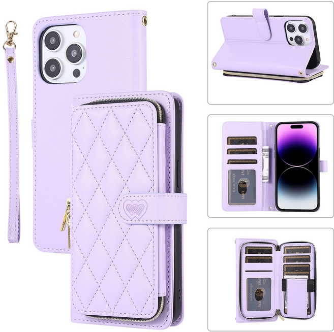 하이유니 심플 지퍼 카드 지갑 가죽 아이폰 케이스