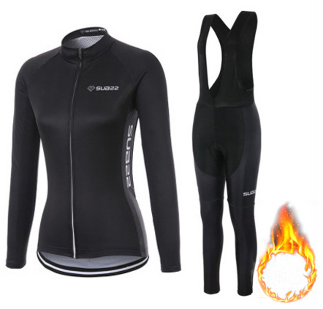 서브22 여성 자전거복 기모 동계 져지 빕숏 세트 블랙