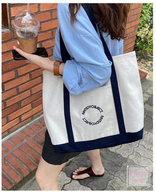 帆布包女大容量手提袋 台灣發貨 新款學生包 拉鏈設計 百搭托特包 學院風單肩包 側背包