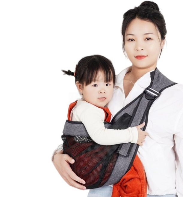 【限時 特惠】新生兒 嬰兒 幼兒 背帶 背巾 斜挎, 改良版（灰黑）透氣款