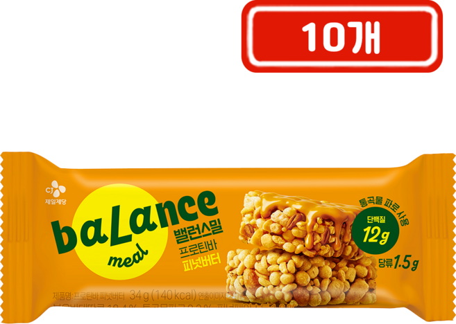 CJ 밸런스밀 프로틴바 피넛버터, 34g, 10개