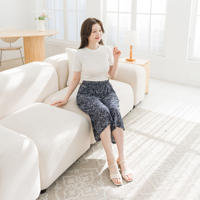 아킵 냉감 8부 바지 데일리 홈웨어 루즈핏 쿨원단 밴딩 팬츠