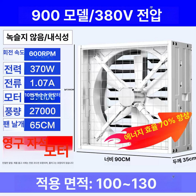 축사용 산업용 환풍기 220V 창고 저소음 휀, 영구 자석 무브러시 900형380V