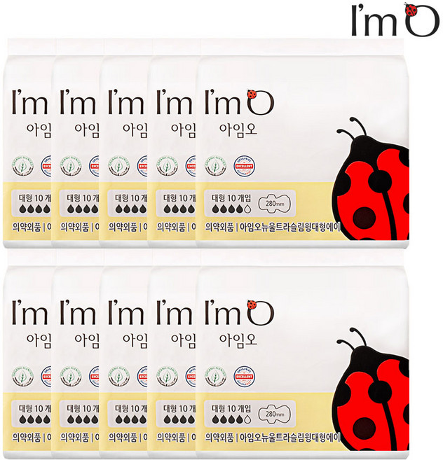 아임오 뉴 유기농 순면커버 오버나이트 생리대 날개형, 대형, 10매, 10개