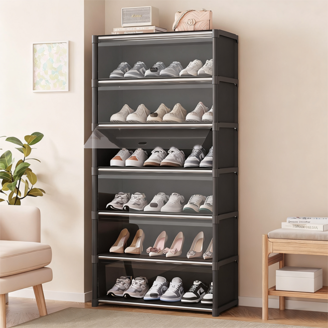 Shipshape 다용도 신발 정리대 멀티 공간활용 신발장 7단 수납 선반 현관신발장 신발수납장, 블랙-7단